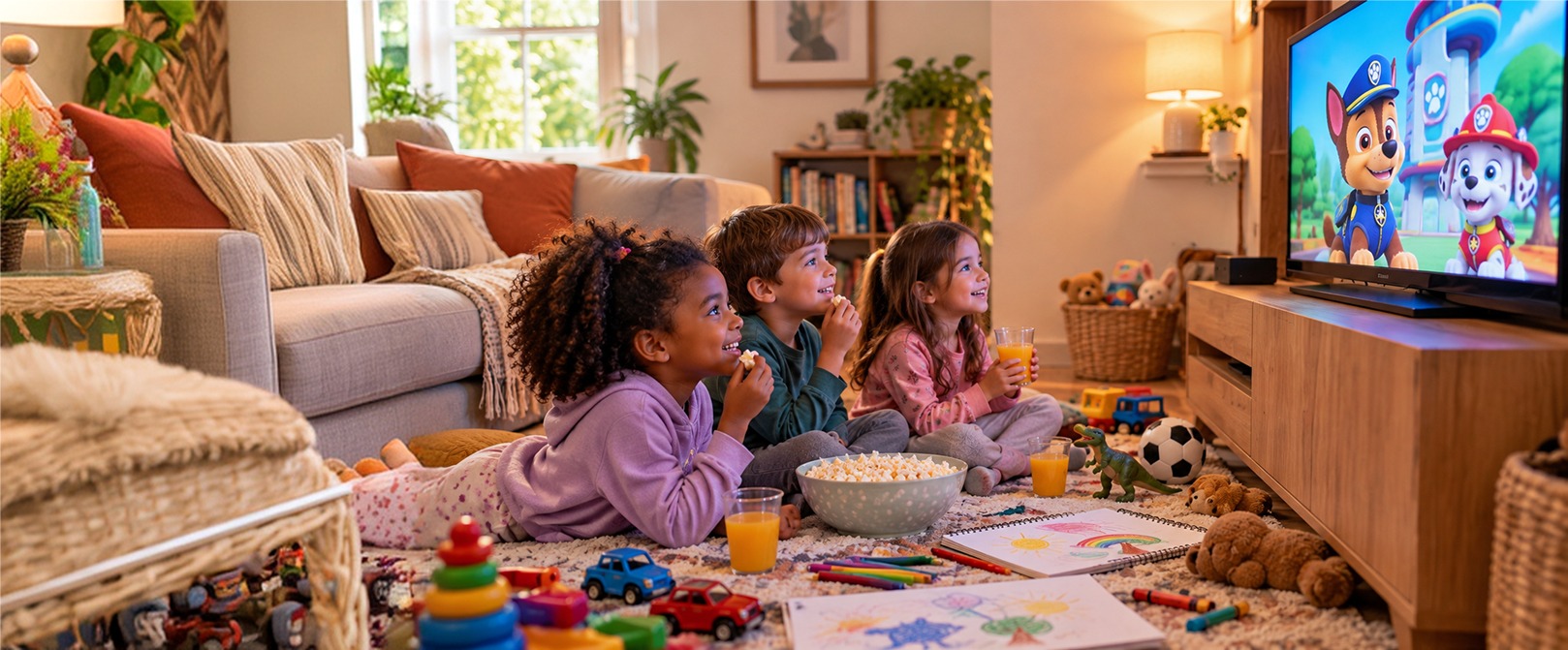 Crianças assistindo desenho em casa com internet Weclix